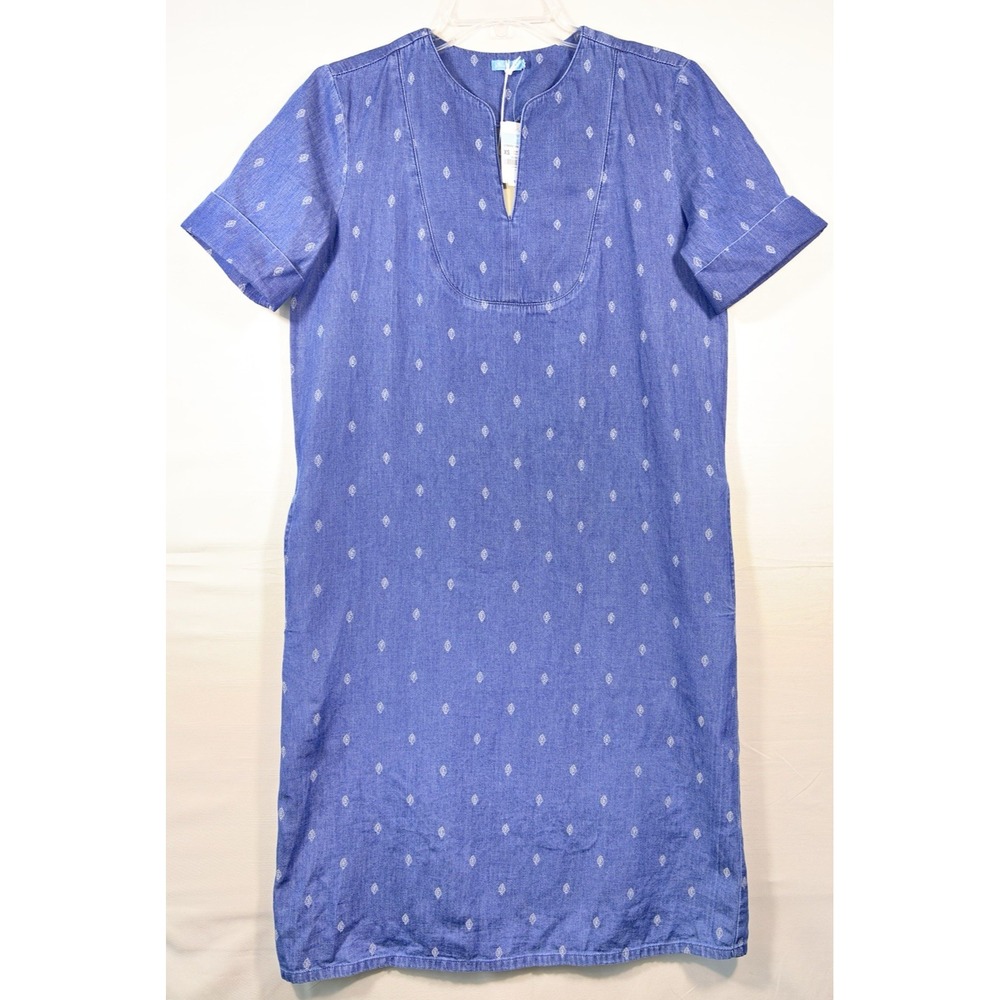 J.McLaughlin Leandre Dress Womens XS Blue Diamond Print Denim Shift Short Sleeve